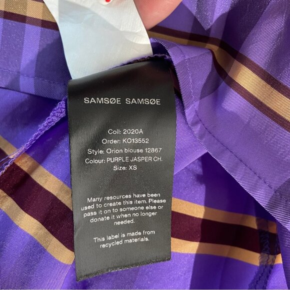 NWT SAMSØE SAMSØE Orion Blouse In Purple Jasper Check Print size XS - Picture 7 of 8